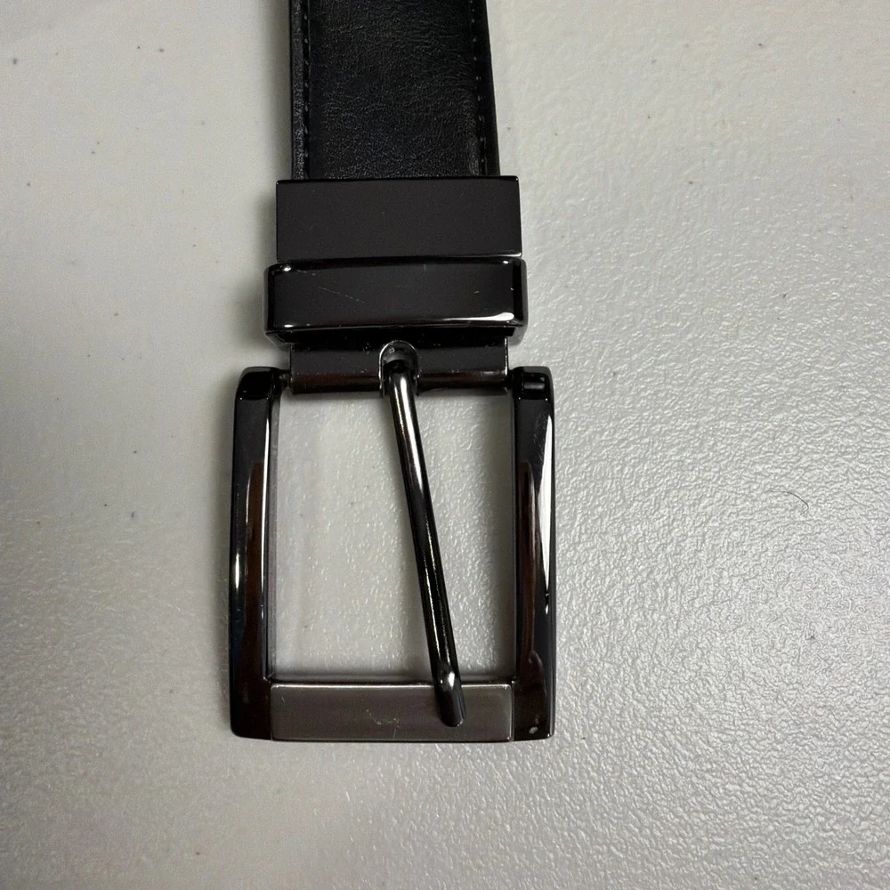 Mens Reversible Leather Belt Black Brown Gunmetal Buckle 44 11BK0106